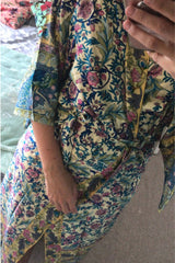 Boho Robe, Kimono Robe, Beach Cover up, Feather Paisley in Brown Blue Pink Purple
