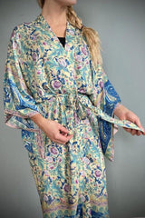 Boho Robe, Kimono Robe, Beach Cover up, Feather Paisley in Brown Blue Pink Purple