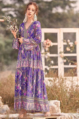 Boho Maxi Dress – “Savanna in Purple” Flowy Gown for Women