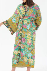 Boho Robe, Kimono Robe, Beach Cover up, Peacock in Gold Green