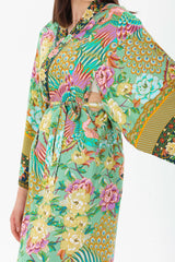 Boho Robe - Kimono Robe - Peacock Gold Green Beach Cover-Up