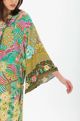 Boho Robe - Kimono Robe - Peacock Gold Green Beach Cover-Up