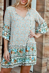 Boho Mini Dress – “Crimson Meadow” Red Floral Tunic Dres in Red & Black