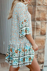 Boho Mini Dress – “Crimson Meadow” Red Floral Tunic Dres in Red & Black