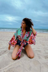 Kimono Robe – “Maribel” Boho Short Cover-Up in Peony Pink Floral