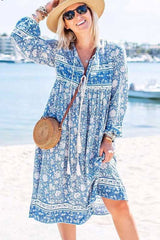 Boho Maxi Gown – “Blue Pink Sky” Loose Flowing Dress for Women