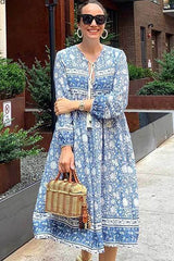 Boho Maxi Gown – “Blue Pink Sky” Loose Flowing Dress for Women