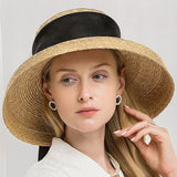 Lady Black Ribbon Straw Sun Hat — Adjustable 56–59 cm
