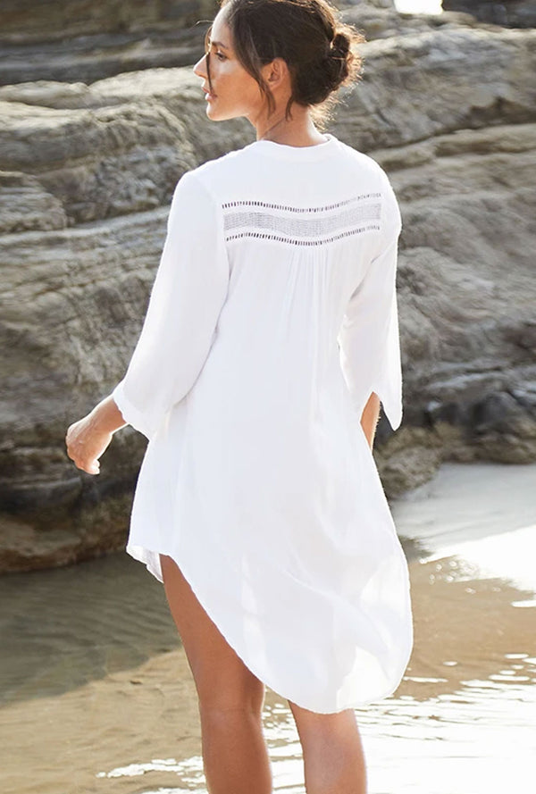 Boho Mini Dress - Beach Tunic - White McKay