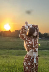 Bohemian Two Piece Set – Bluebell Aria Floral Crop Top and Flowing Maxi Skirt