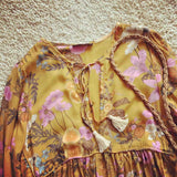 Boho Maxi Gown – “Flower Garden” Loose Floral Dress in Yellow