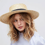 Boho Hat, Sun Hat, Beach Hat, Wide Brim Straw Hat 15 and 18 cm, Black and White Ribbon
