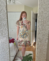 Boho Vintage Party Dress - Mini Dress Embroidered Arabella Rose in White Apricot