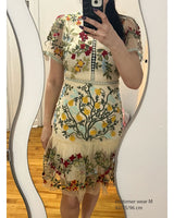 Boho Vintage Party Dress - Mini Dress Embroidered Arabella Rose in White Apricot