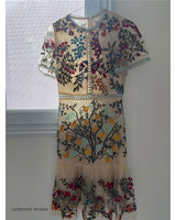Boho Vintage Party Dress - Mini Dress Embroidered Arabella Rose in White Apricot