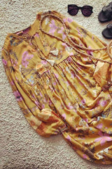 Boho Maxi Gown – “Flower Garden” Loose Floral Dress in Yellow