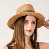 Boho Hat, Sun Hat, Beach Hat, Raffia Grass Fedora Jazz Hat, Mia Black Caramel