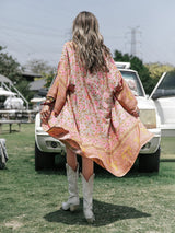 Boho Kimono Robe – “Theodosia” Pink Floral Wrap Robe for Women