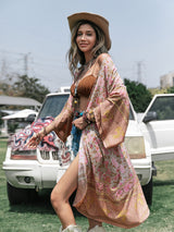 Boho Kimono Robe – “Theodosia” Pink Floral Wrap Robe for Women
