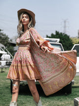 Boho Kimono Robe – “Theodosia” Pink Floral Wrap Robe for Women