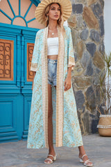 Boho Robe, Kimono Robe, Beach Cover up, Grass Green Flower
