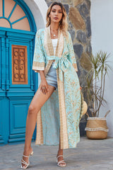 Boho Robe, Kimono Robe, Beach Cover up, Grass Green Flower
