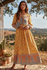 Bohemian Maxi Gown – “Desert Heirloom” Floral Long Sleeve Bohemian Gown