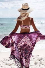 Boho Robe, Kimono Robe, Beach Cover up, Short Robe, Peacock Violet