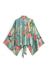 Kimono Robe – “Lily” Boho Short Cover-Up in Peony Green Floral
