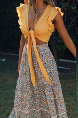 Boho Maxi Skirt – “Olive Meadow” Hippie Style Skirt in Red & Beige for Women, Summer, and Festivals