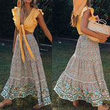 Boho Maxi Skirt – “Olive Meadow” Hippie Style Skirt in Red & Beige for Women, Summer, and Festivals