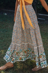 Boho Maxi Skirt – “Olive Meadow” Hippie Style Skirt in Red & Beige for Women, Summer, and Festivals