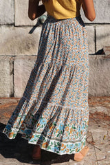 Boho Maxi Skirt – “Olive Meadow” Hippie Style Skirt in Red & Beige for Women, Summer, and Festivals