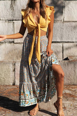 Boho Maxi Skirt – “Olive Meadow” Hippie Style Skirt in Red & Beige for Women, Summer, and Festivals