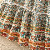 Boho Maxi Skirt – “Olive Meadow” Hippie Style Skirt in Beige & Red for Women, Summer, and Festivals