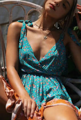 Boho Mini Dress – Luna Floral Tie-Strap Summer Dress for Women (Green, Red, Blue)