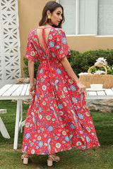 Boho Sundress – “Bird Flower in Red” Lightweight Maxi Dress for Summer Days