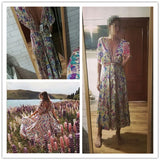 Boho Sundress – “Bird Flower in Red” Lightweight Maxi Dress for Summer Days