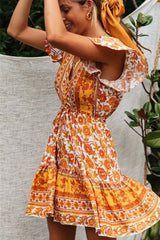 Boho Mini Dress – "Apricot Yellow” Flowy Sundress for Women