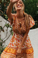Boho Mini Dress – "Apricot Yellow” Flowy Sundress for Women