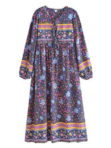Bohemian Maxi Gown – “Wildfolk Garden” Floral Long Sleeve Dress in Turquoise Bloom
