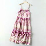 Boho Maxi Dress, Strappy, Delanry in Rosy Pink Stripe