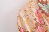 Boho Short Robe – “Sweet Vintage” Pink Floral Kimono Beach Cover-Up for Women