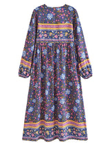 Bohemian Maxi Gown – “Wildfolk Garden” Floral Long Sleeve Dress in Turquoise Bloom