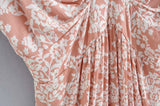 Boho Maxi Dress – “Oroslavje Wild Flora” Floral Summer Dress in Blush Pink and Mustard