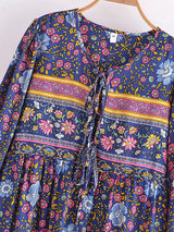 Bohemian Maxi Gown – “Wildfolk Garden” Floral Long Sleeve Dress in Turquoise Bloom