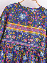 Bohemian Maxi Gown – “Wildfolk Garden” Floral Long Sleeve Dress in Turquoise Bloom