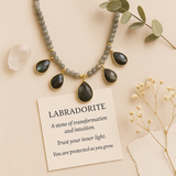 Boho Necklace, Labradorite, Rhinestone