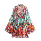 Boho Short Robe – “Sweet Vintage” Pink Floral Kimono Beach Cover-Up for Women