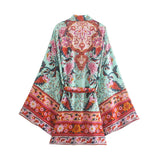 Boho Short Robe – “Sweet Vintage” Pink Floral Kimono Beach Cover-Up for Women
